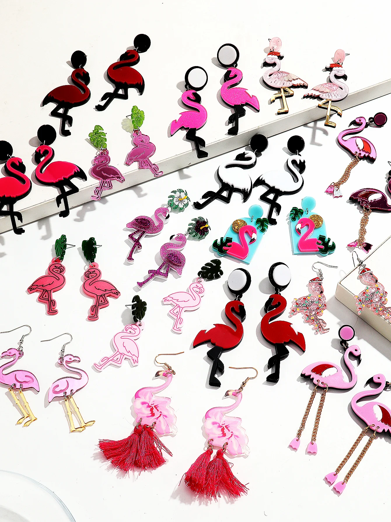 بريق الاكريليك الوردي فلامنغو الطيور إسقاط أقراط للنساء لطيف الراتنج فلامنغو الأقراط الطويلة مجموعات 2026 مجوهرات الأزياء #1