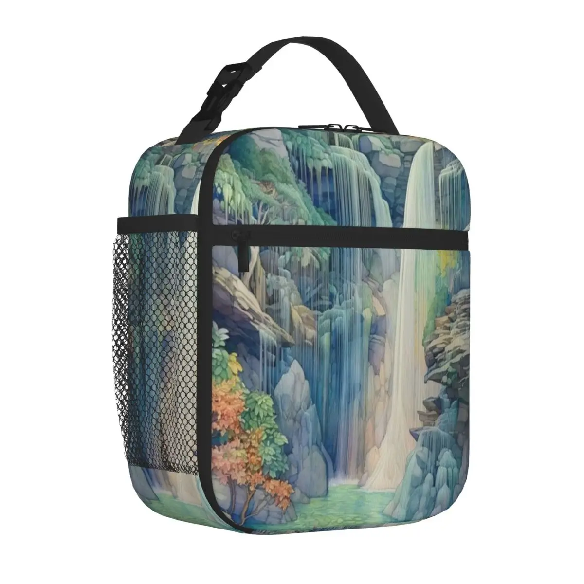 Hot Sale Waterfall Teen Style Reusable Lunch Bag Office Homemade Meal Large Lunch Bag