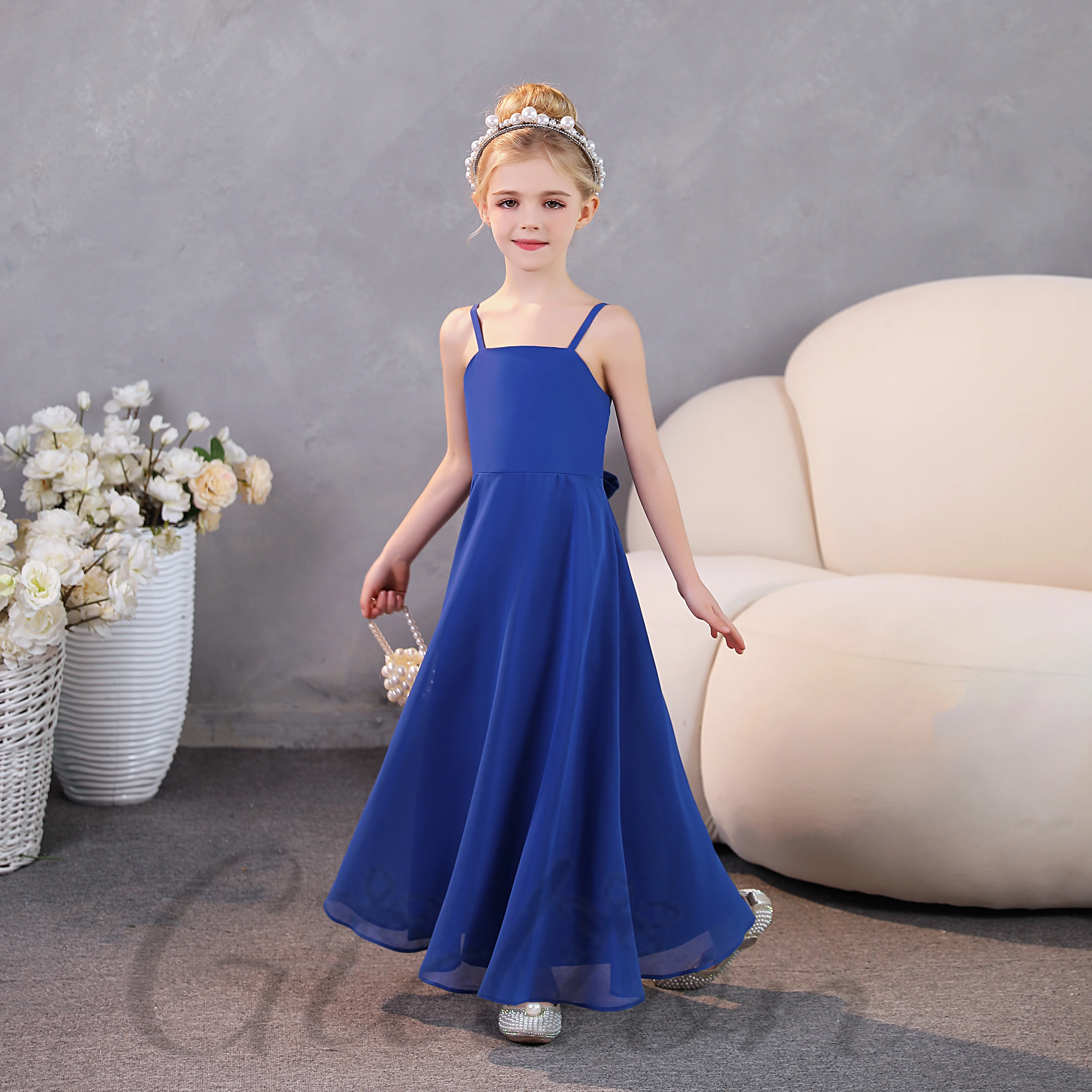 Spaghetti Straps Chiffon Junior Bridesmaid Dress For Kids Pageant Ball Evening-Gown Show Birthday Party Wedding Banquet Prom