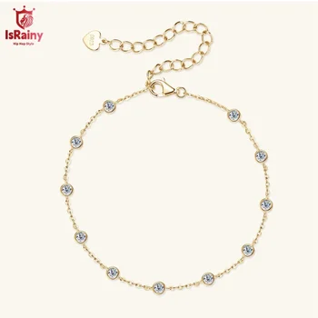 IsRainy 18K Yellow Gold Plated 925 Sterling Silver Round Moissanite Diamong Bracelets Luxury Women Wedding Fine Jewelry Gift