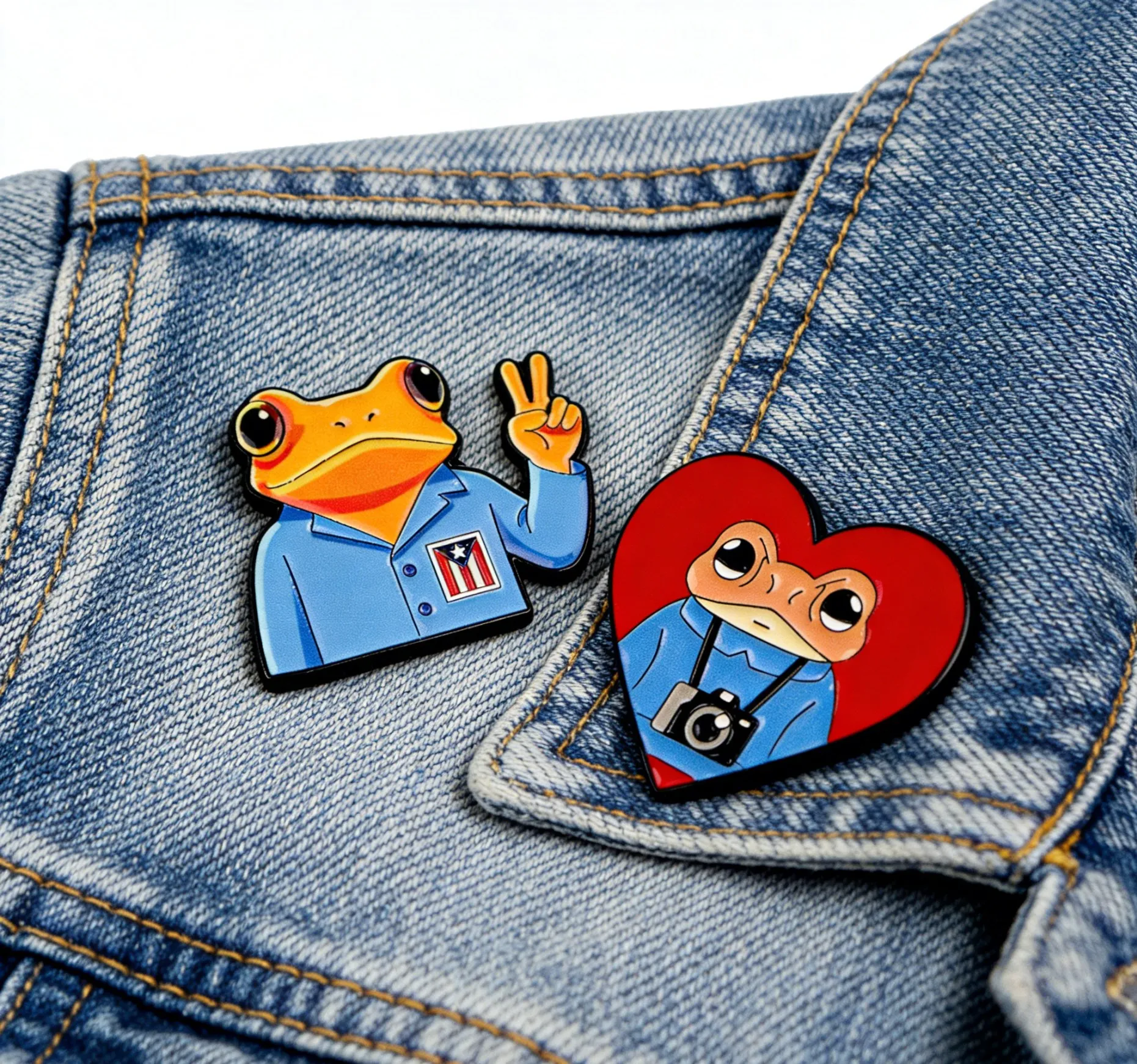 

2pcs Frog Photographer Enamel Pin Heart-shaped Brooches for Lapel Pin Badge on Backpack Cloths Accessories Fashion Jewelry Gifts