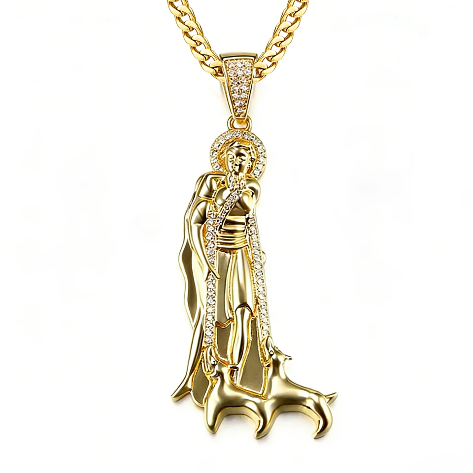 

VANAXIN Guanyin Buddha Pendant Brass Cubic Zircon Ice Out Chinese Style Necklaces Men Women Amulet Gold Color Jewelry