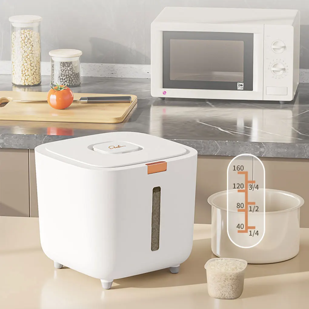 쌀 보존을위한 이중 실리콘 씰링 링이있는 휴대용 곡물 상자 가정용 쌀 양동이 상자 흰색 20KG