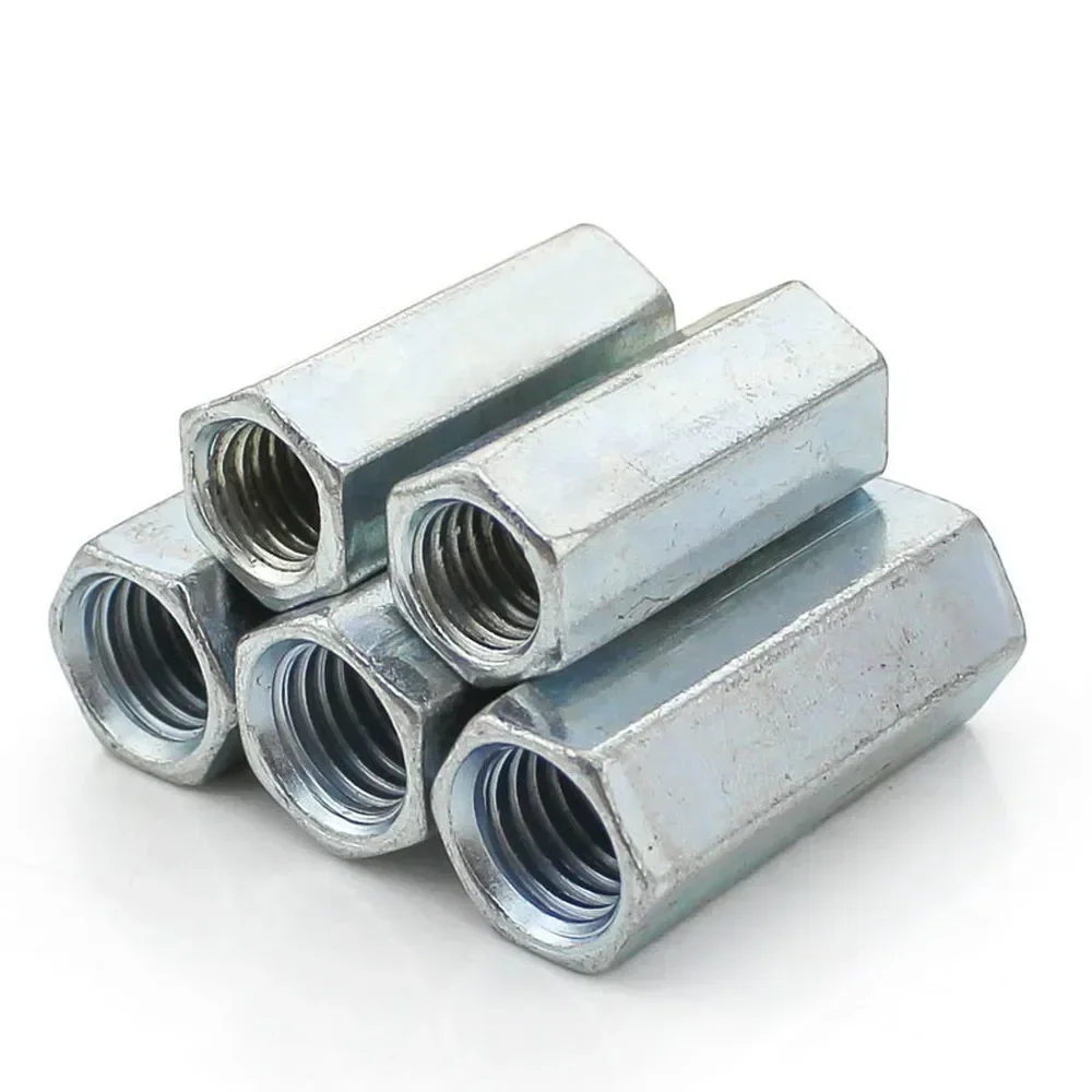 20pcs M6 M8  M5 Hex Long Nuts Coupling Connection Thread Rod Carbon Steel Galvanized Hexagonal Stub  L= 16mm 20mm 25mm