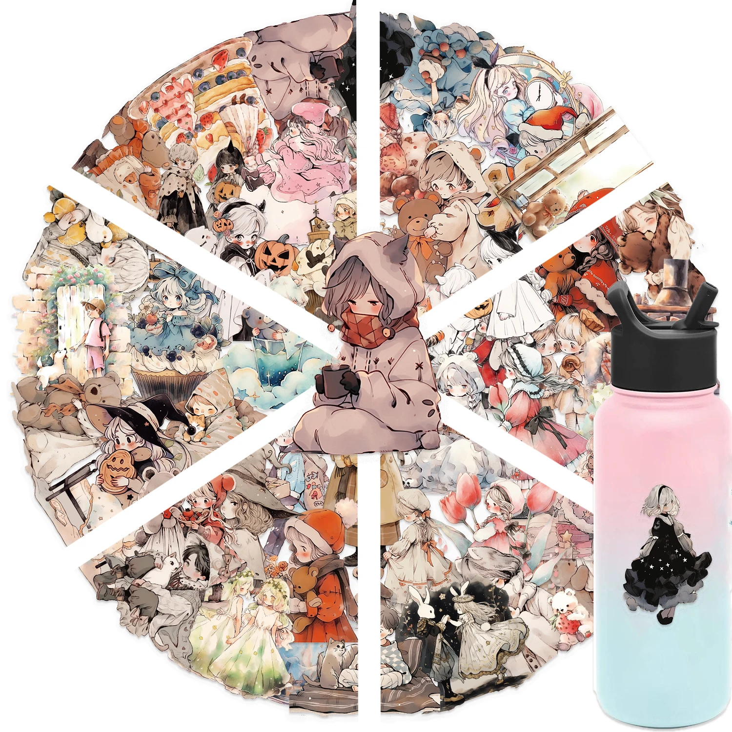 50/100 stücke Cartoon Retro Aquarell Märchen Aufkleber Dekoration DIY Telefon Fall Wasser Tasse Skateboard PET Wasserdicht Großhandel – Detail 14