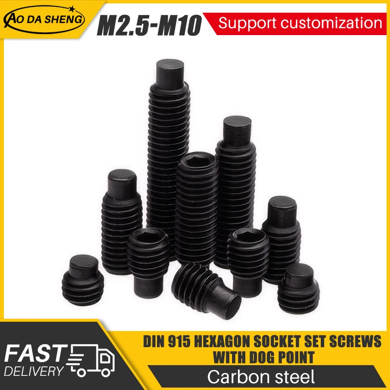 

AODASHENG DIN915 Grade 12.9 Steel Hex Hexagon Socket Set Screw with Dog Point Grub Convex End Bolts M2.5 M3 M4 M5 M6 M8 M10