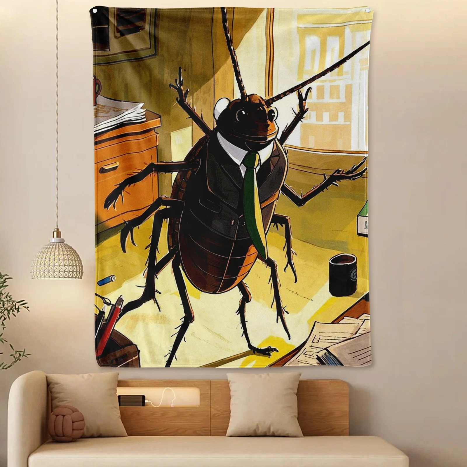 Stylish Cockroach Persona Blanket With Tie Suit And Room Design For Unique And Playful Home Aesthetic