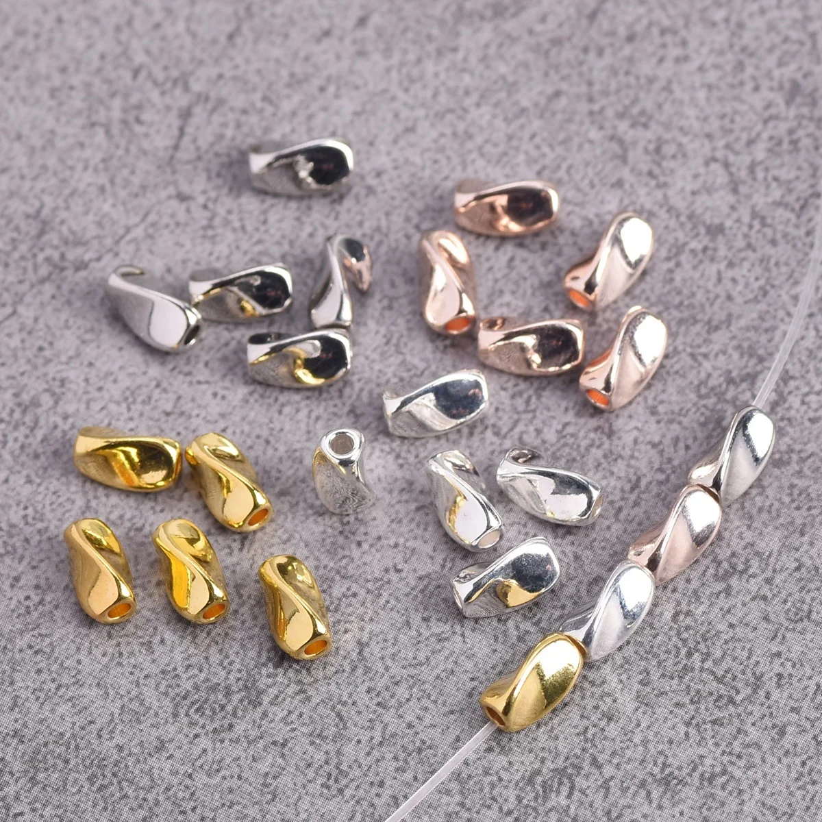 

20pcs 5x8mm Twist Triangle Tube Plated Color Brass Metal Loose Beads For Jewelry Making DIY Crafts Findings