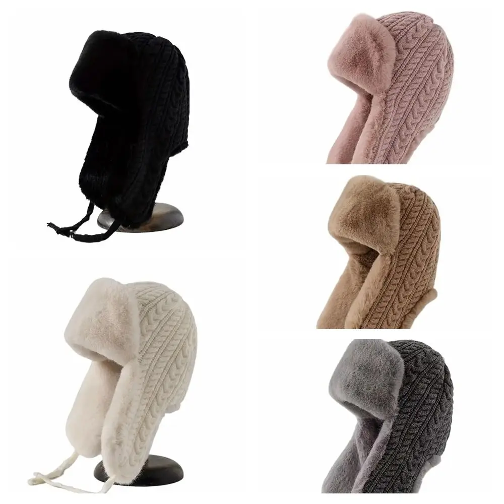 多用途ニット男性女性パイロット帽子ふわふわ防風フェイクファーレイフェン帽子韓国防寒耳保護キャップレディース