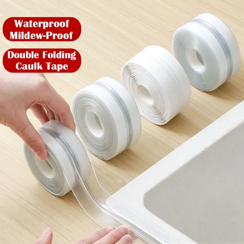 Professional Double Line Caulk Tape Mildew-proof Self Adhesive Kitchen Sealant Strip Toilet Countertop Sealing Tape Household