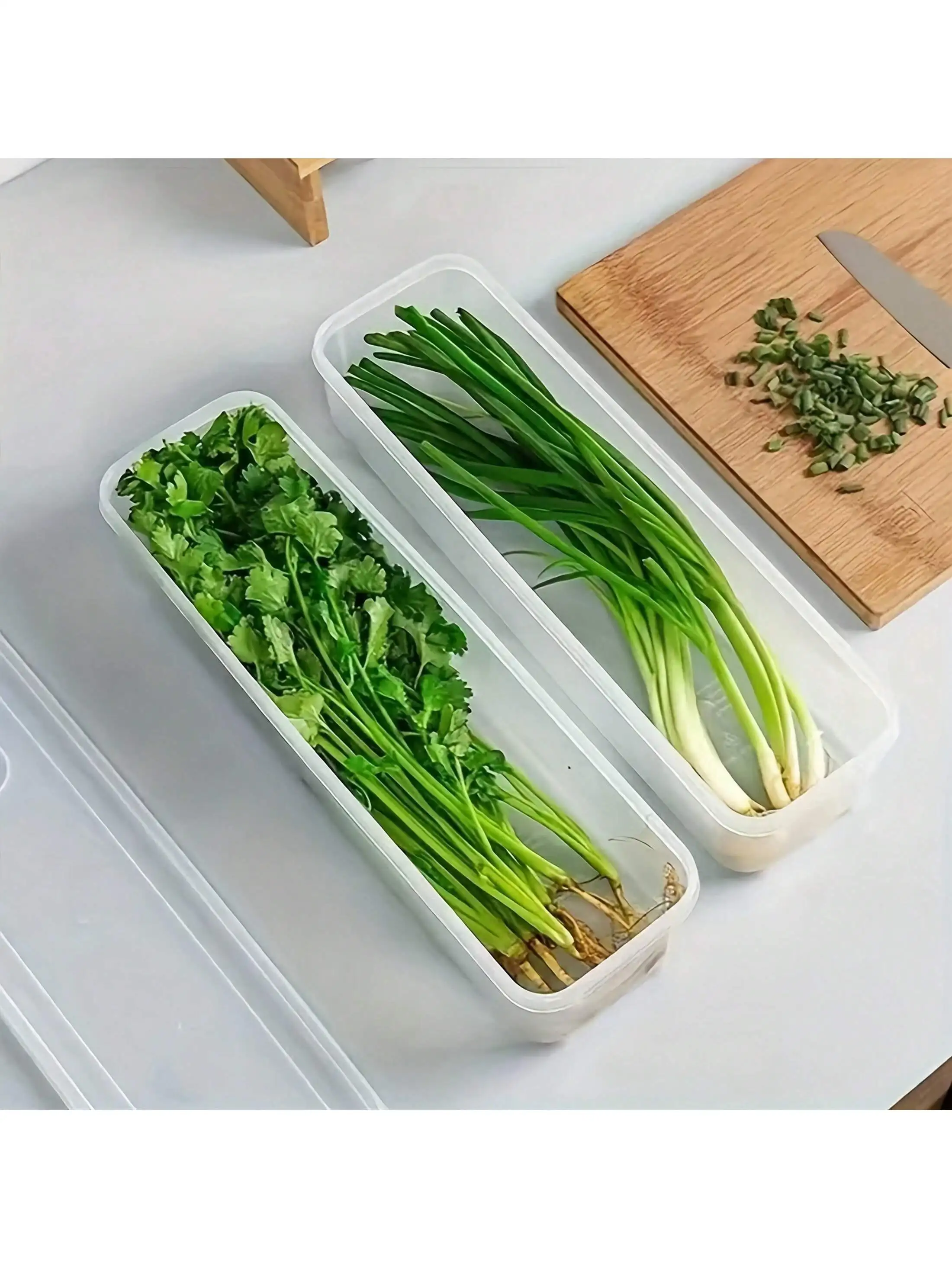 2/4 قطعة حاويات تخزين الطعام المستطيلة، صناديق تنظيم الثلاجة البلاستيكية القابلة لإعادة الاستخدام للبصل الأخضر والبقدونس وسيليانترو #5
