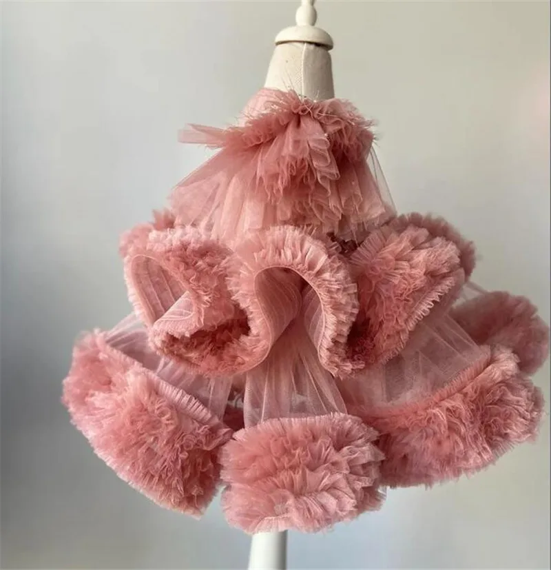 Beautiful Flower Girl Dress Birthday Party Gown Beading Pearls Fluffy Organza Princess Kids Dresses Infant Photography