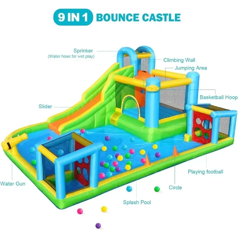 Inflatable Bounce House Water Slide with Blower Bouncy for Kids Indoor Outdoor Wet Dry Combo