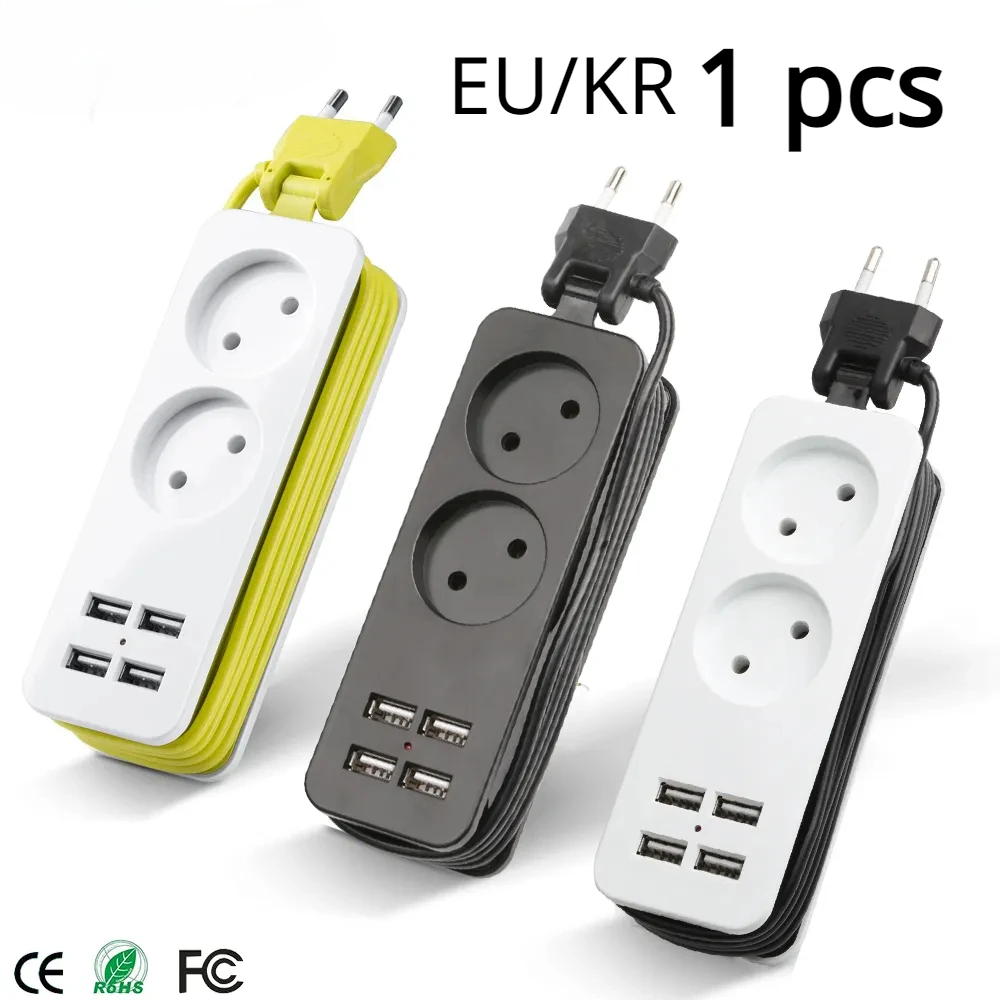 4.0mm/4.8mm EU/KR Plug Power Strip with 4 USB Portable Extension Socket Plug AC Power Travel Adapter USB Smart Phone Charger