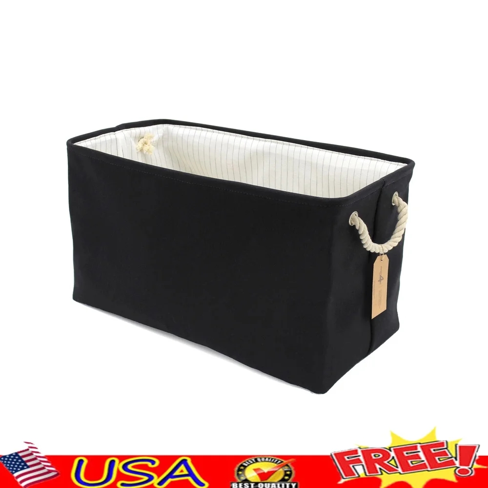 

Portable Canvas Laundry Bin with Rope Handles Rectangular Design Foldable Storage Basket Strong Metal Frame Ideal Home