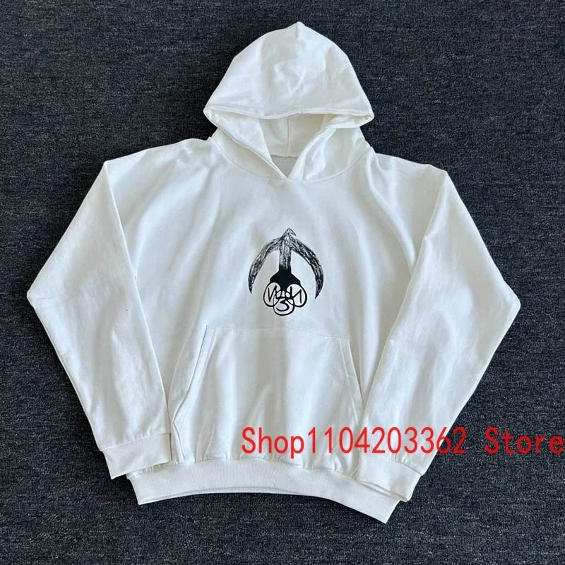 

Classic Black White Kanye West Hooded Sweatshirts Men Women Same Style All-match Graphic Print Rapper Hoodie Pullover