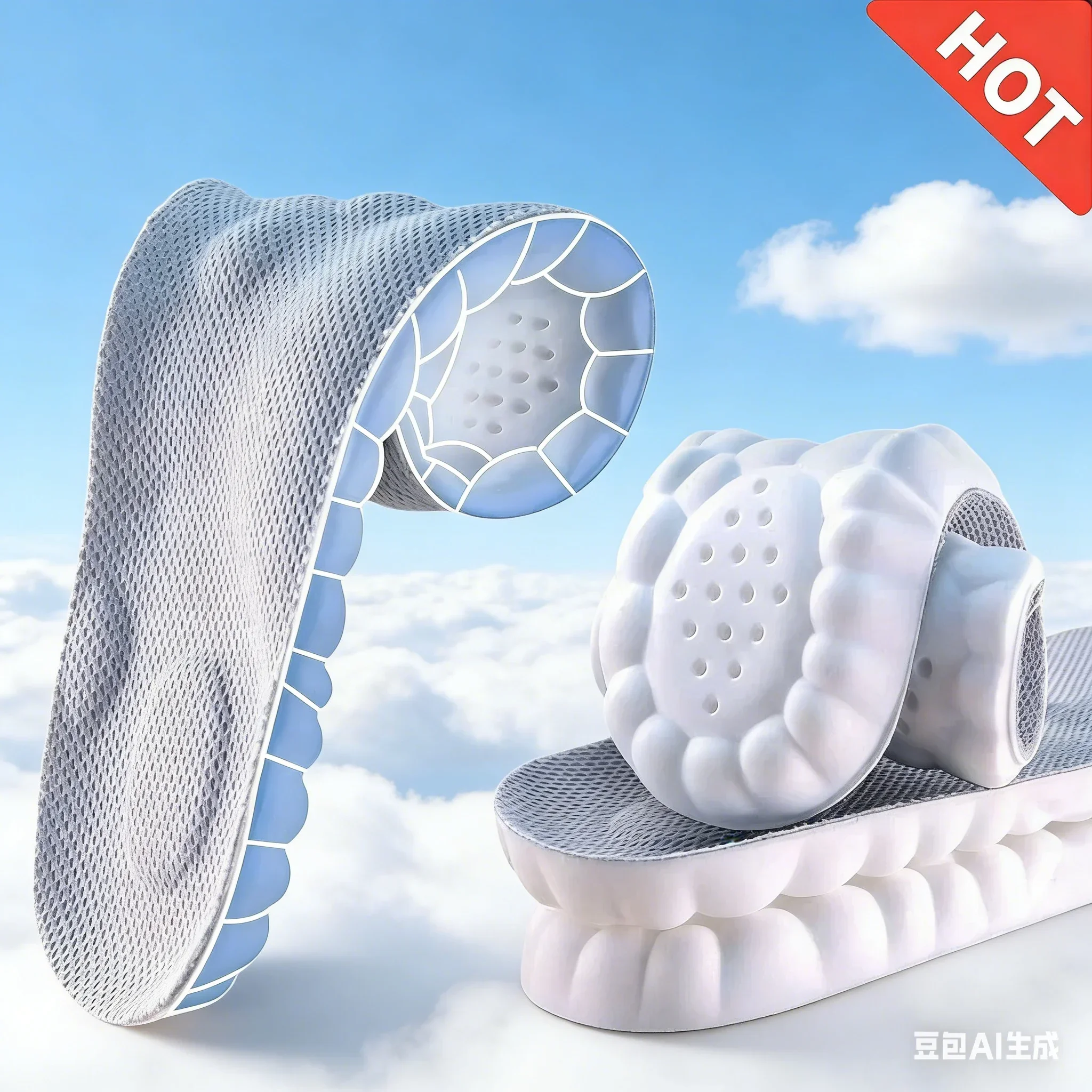 نعال داخلية وسائد هوائية سحابية 4D: مريح من إسفنج الذاكرة + تدليك بالضغط الإبري، تصميم ماص للعرق #1