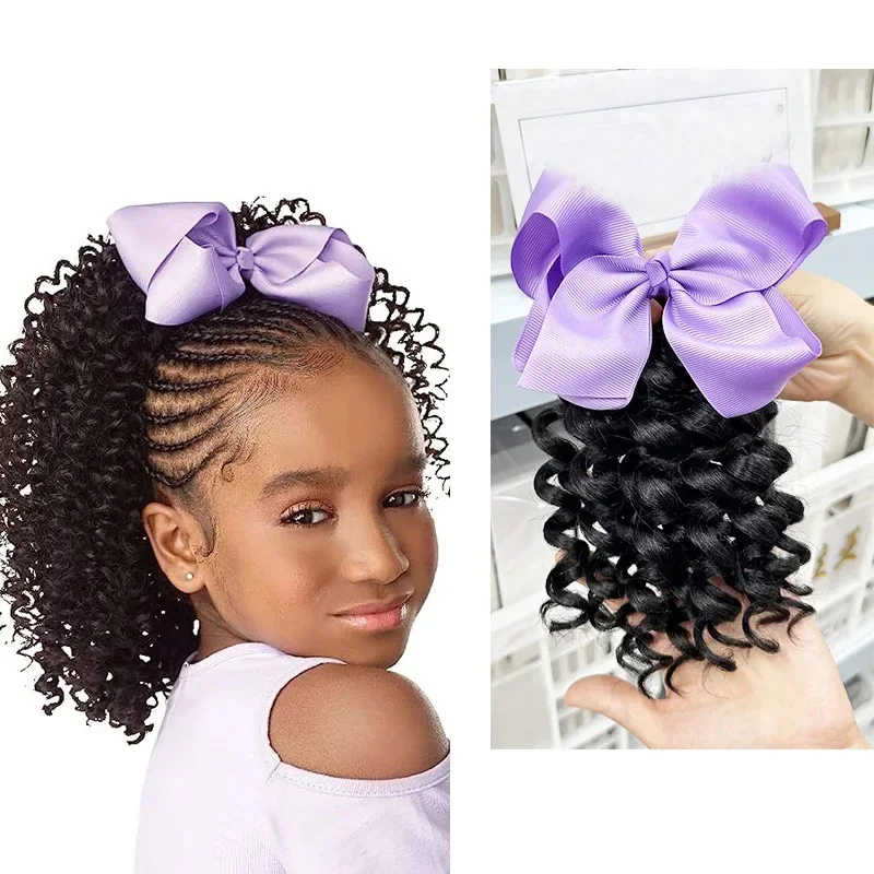 Kids Ponytail Hair Extension 6 8 Inch  10inches Curly Ponytail Kids En Gros Kids Synthetic Ponytail Extensions with Elastic