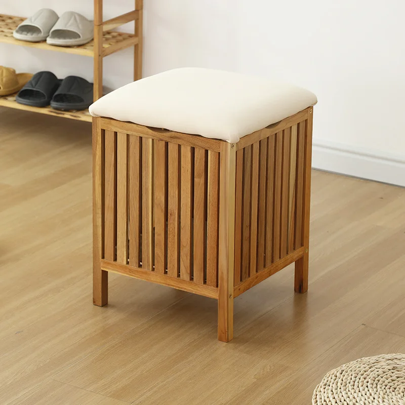 

Shoe changing stool manufacturers wholesale catalpa wood dual-purpose portable grid storage box can sit unpainted