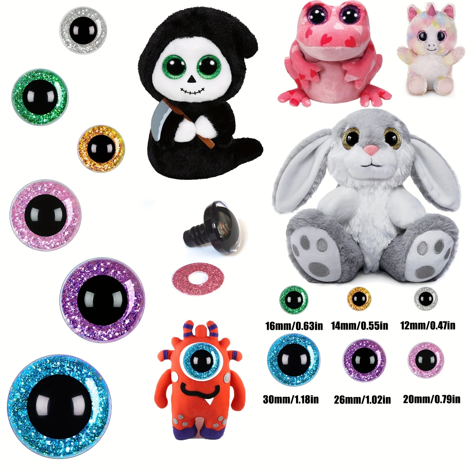 Sparkling Safety Eyes, 14-30mm Plastic Eyes for Stuffed Animal Toy Puppets, Woven Eyes for DIY Crafts