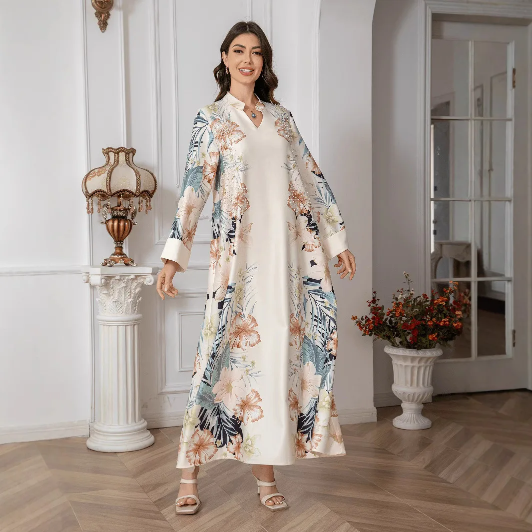 Robe imprimée pour femmes musulmanes transfrontalières du moyen-orient, Europe, amérique, Amazon, commerce extérieur, Robe Jalabiya