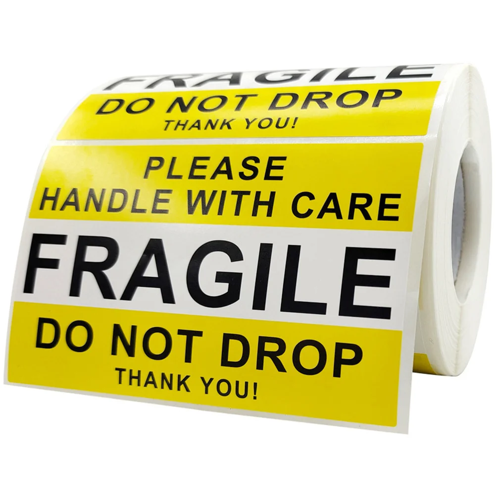 Fragile Warning Stickers 50pcs Vivid Yellow White Caution Labels for Shipping Safety Decals Easy Use Premium