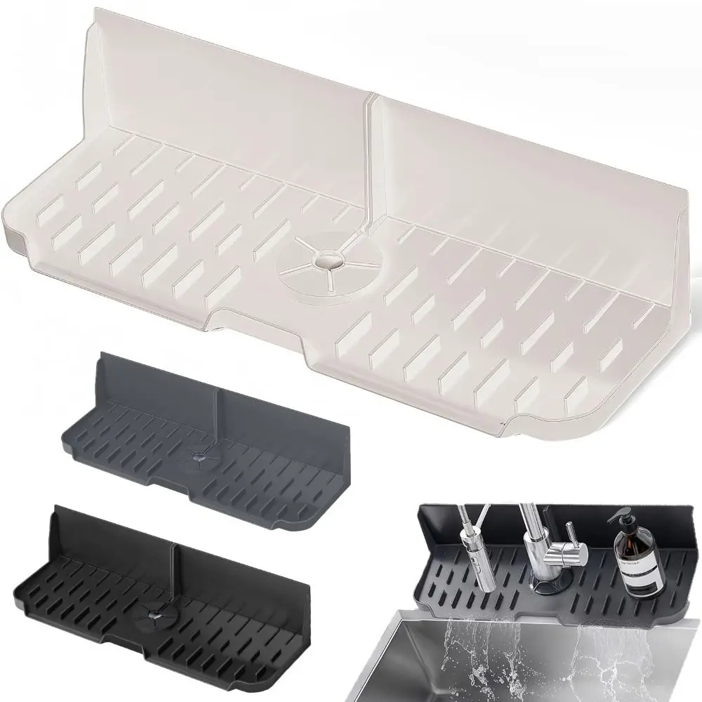 

Брызговик для раковины диаметром 16,9 дюйма 5 ° Коврик для смесителя с защитой от брызг, универсальный силиконовый органайзер для раковины, автоматический сливной органайзер для кухни, ванной комнаты