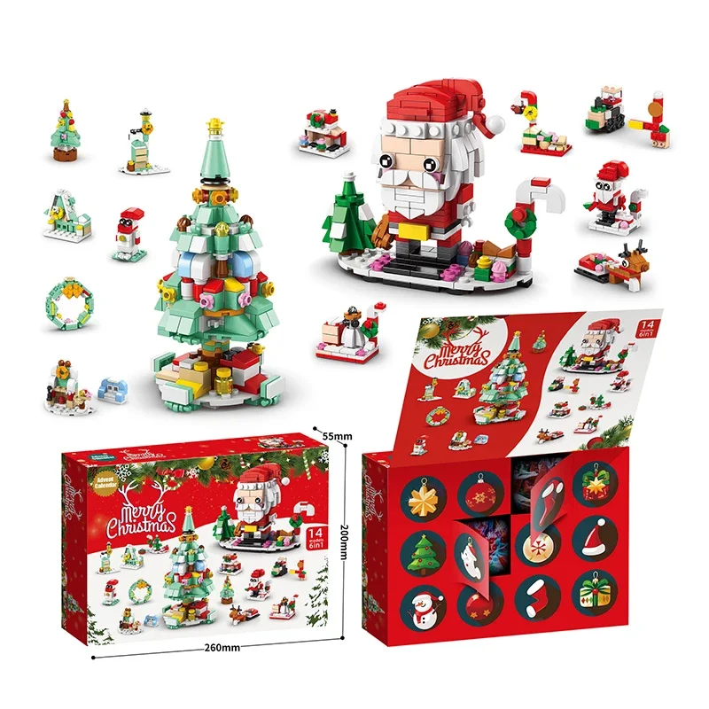 Christmas Building Blocks Set Box Kids Toys Xmas Advent Calendar Bricks Diy Kit Gift for Children 6 Years Old and Above