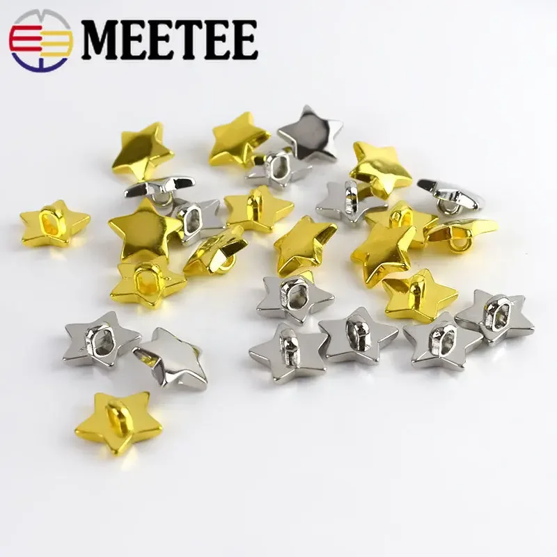 Meeee 100Pcs Fashion Stars Plastic Button Gold/Silver 15mm Pentacle Shirt Decorate Buckle Sewing Buttons for Clothes Accessory