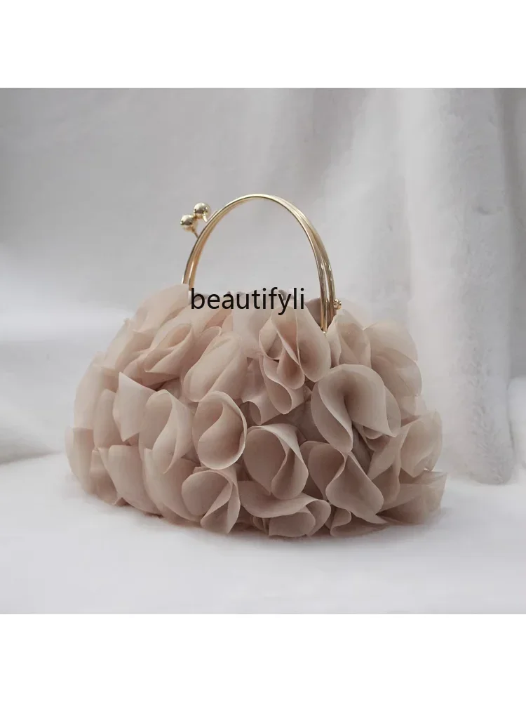 yj All-Match Lady Handbag Wedding Bridesmaid Dress Bag Satin Flower Clutch