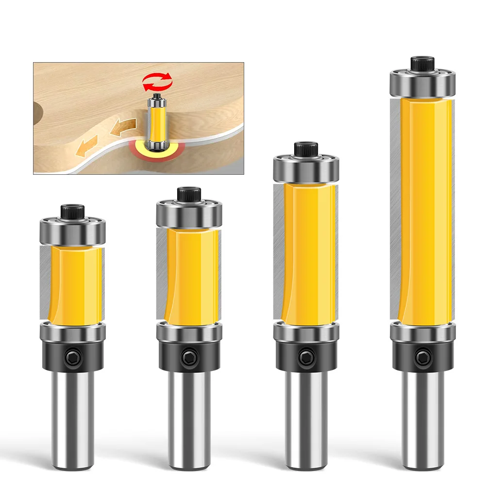

1PC 1/2" 12.7MM 12MM Shank Milling Cutter Wood Carving Flush Trim Router Bit Top & Bottom Bearing - 1-1/2"H Woodworking Cutting
