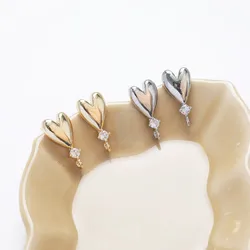 4PCS Heart Ear Studs Earrings for Jewelry Making Findings Components DIY Hand Made Brass 14k Gold Plated 9*19mm