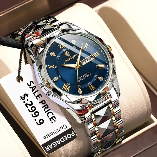 Imagen 2 del producto POEDAGAR, relojes de negocios de lujo para hombre, Reloj de pulsera luminoso de acero inoxidable resistente al agua para hombre, Reloj deportivo de cuarzo con fecha y semana para hombre