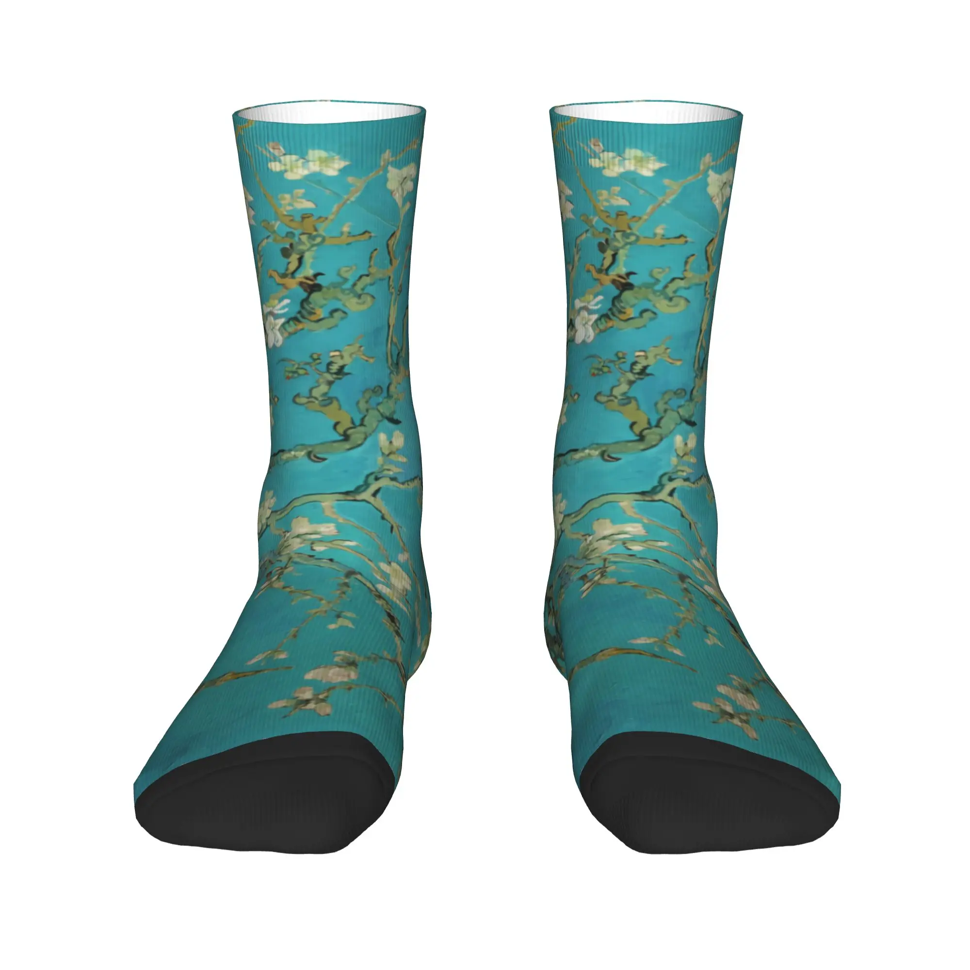 Novelty Socks Almond Blossoms Vincent Van Gogh Crew Socks Man 3D Printing Art Flowers Painting Stockings Women