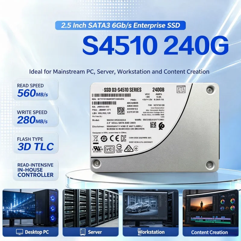 For Intel S4510 240G 480G 960G 1.92t 3.84t 2.5-inch SATA  Enterprise SSD Server Internal Solid State Drive 95% health+
