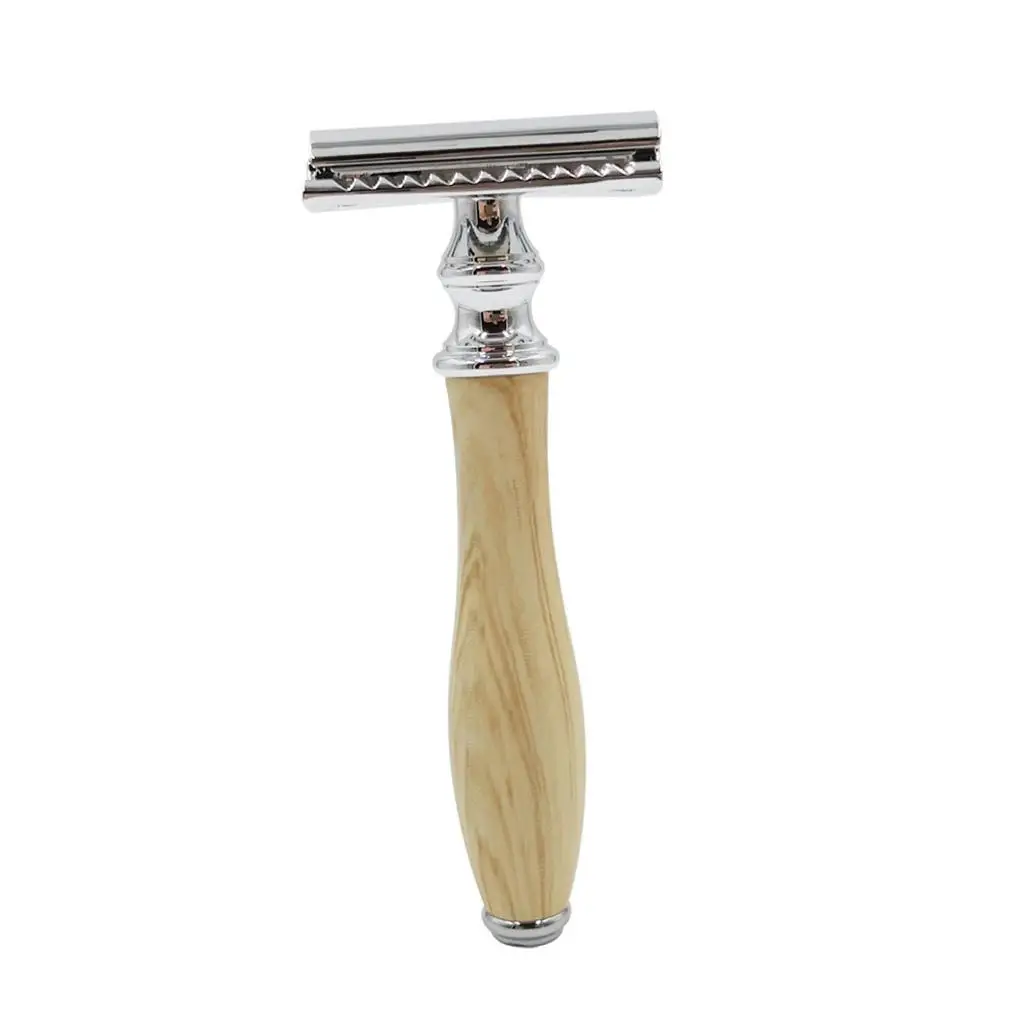 Men Safety Razor Double Edge Aluminium Alloy Manual Shaver with Retro Wood Handle for Father’s Day Gift