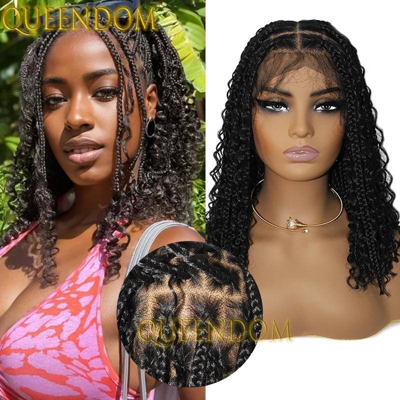 Synthetic 12 Inch Bohemia Braid Wig Full Lace Short Dreadlock Cornrow Plaits Braids Wig Knotless Box Braided Wig For Black Women