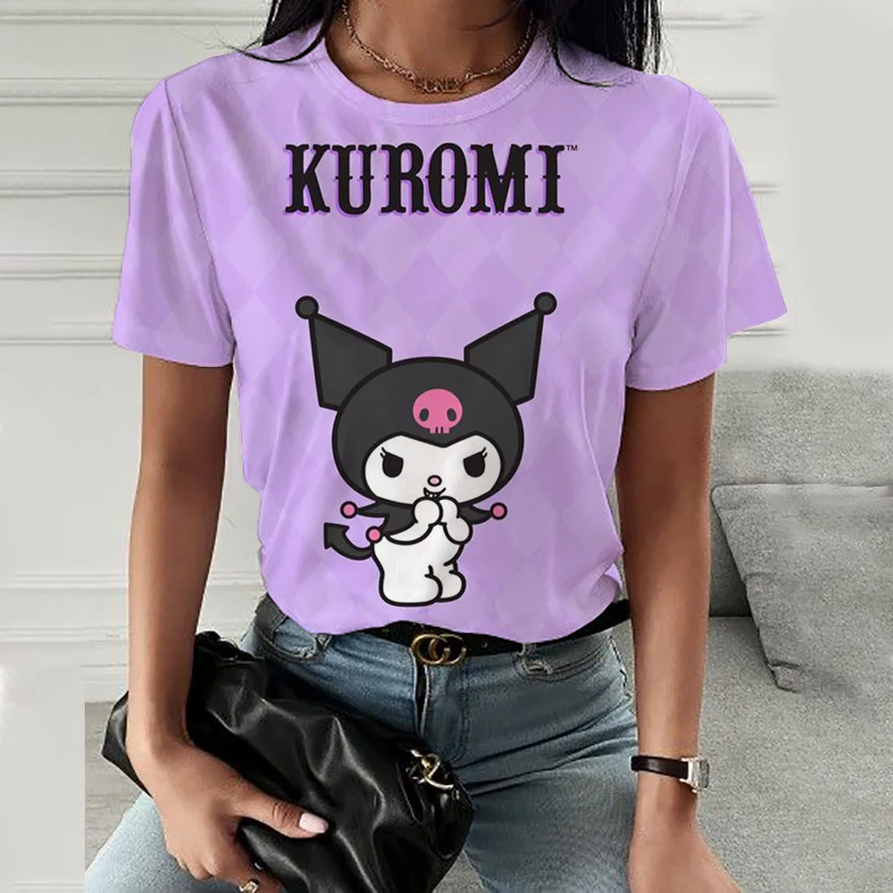 Hello Kitty Tops Aesthetic Women's T-shirts Streetwear Woman Funny Tees Short Sleeves T-shirt Clothing Fashion Girl Festival Top