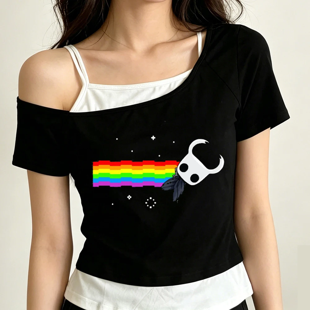 Hollow Knight crop top female summer gyaru 2000s y2k graphic shirt cute cheap kawaii alternative  goth