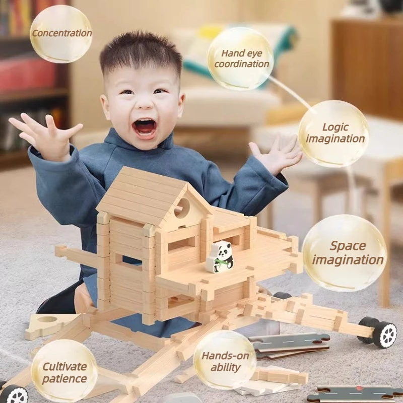 Blocs de Construction en bois pour enfants, jouets éducatifs de Construction, bricolage, ensemble de Construction d'apprentissage créatif Montessori, jouets de jeu pour tout-petits, cadeau