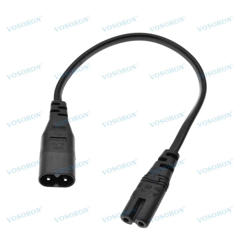 IEC 60320 C8 Plug to C7 Receptacle Male to Female Extension Power Supply Main Adapter Cable 30cm