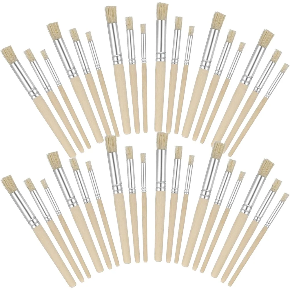 B14C For Wooden Handle Stencil Brushes, 60 Pieces, Natural Brushes For Painting For Wood Wall Model House