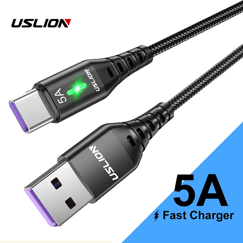 USLION 5A USB Type C Cable For Samsung Galaxy S20 Plus Xiaomi Micro Fast Charging USB-C Type-c USBC Charger Mobile Phone Cable