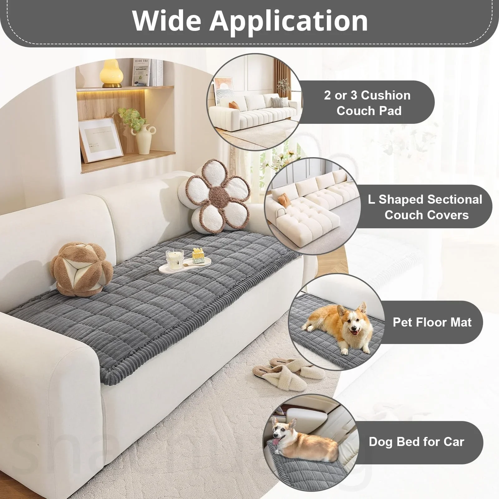 Corduroy Quilted Sofa Towel L Shaped Sectional Plush Thickening Non Slip Pet Friendly for Winter Warm Home Decor & Pet Carpet