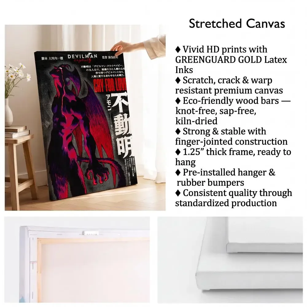 Devilman Crybaby Painting Modern Canvas Poster Frame with Inner Border Wall Art Painting for Living Room Bedroom Home Decor