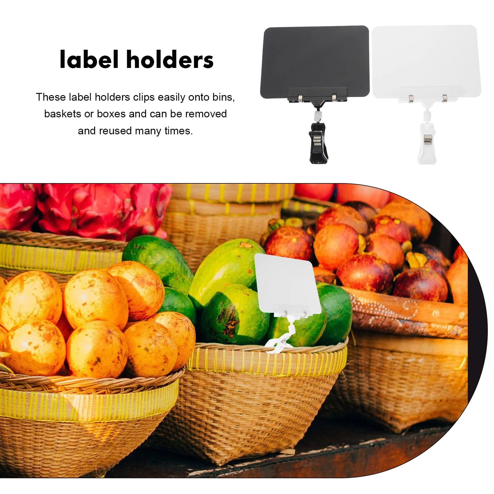 

4pcs Price Tag PVC Label Holder A6 White Black Clips Reusable Retail Store Baskets Wire Rack Display Stand Folder Tag