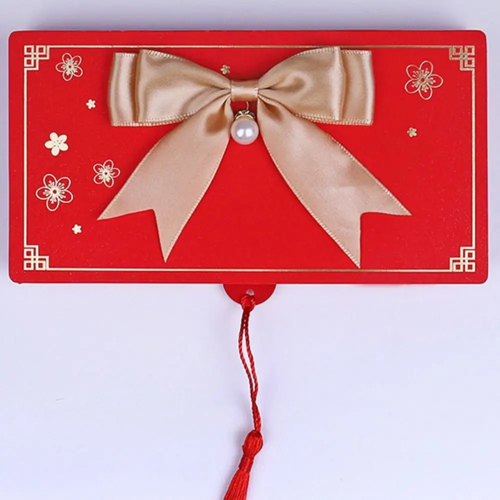 2pcs Creative Foldable Folding Red Envelopes Stretch Style Tassel Red Packet with Bow Knot Hot Stamping Lucky Money Bag Gift