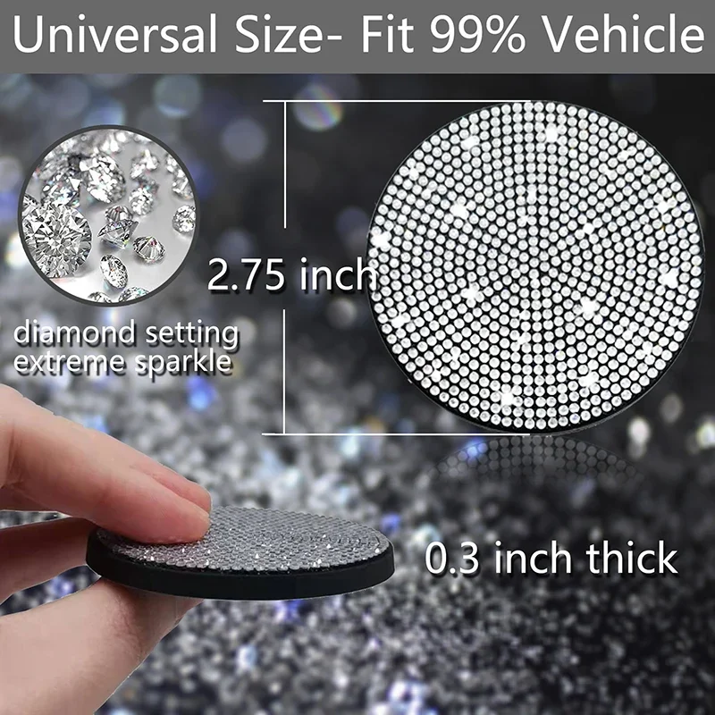 2Pcs Car Non Slip Water Cup Pad Diamond Car Coaster Water Cup Insert Coasters Pads Universal Car Cup Holder Interior Accessories