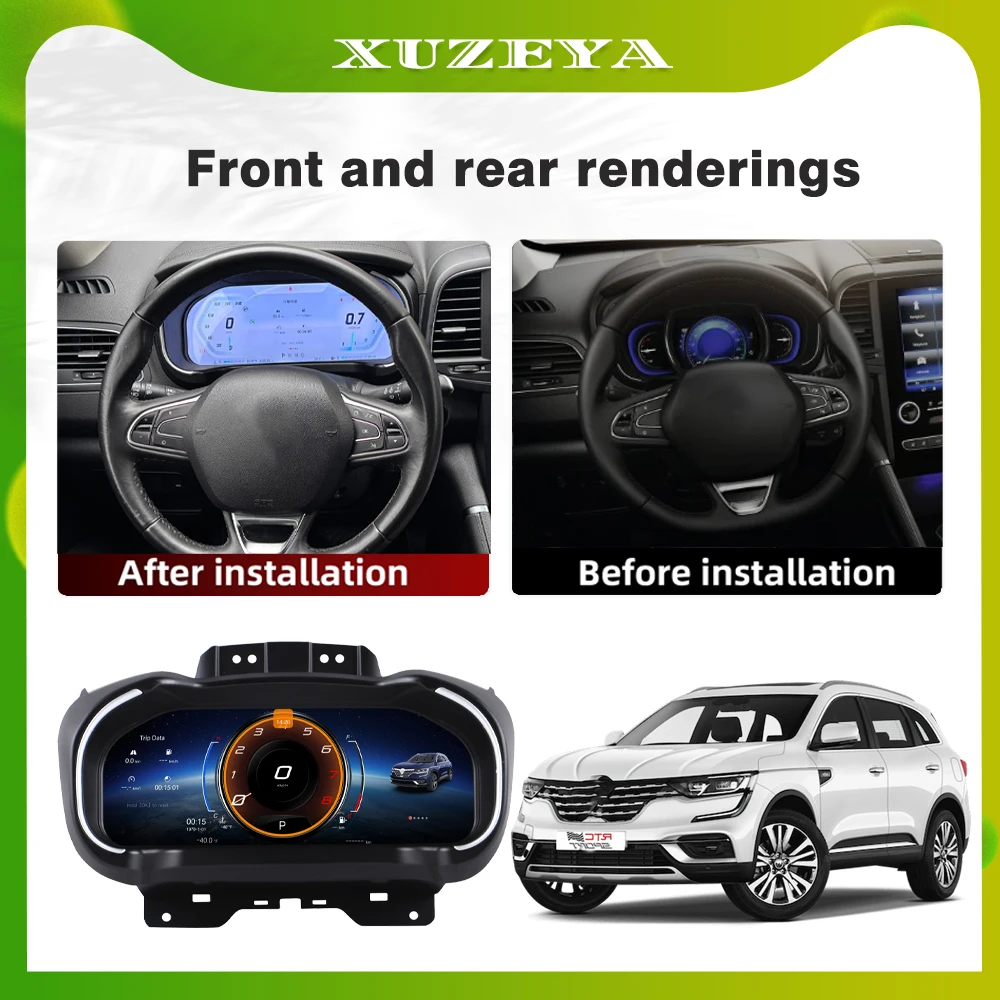 Digital Instrument Cluster for Renault Koleos 2016-2019 Speedometer Dashboard CarPlay/Auto Virtual Cockpit