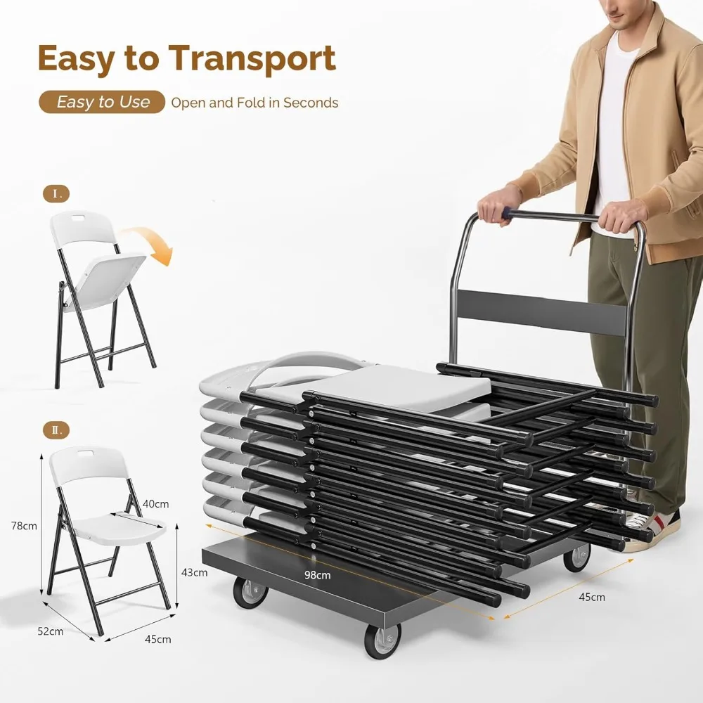 10 عبوات من كراسي بلاستيكية بيضاء قابلة للطي بإطار فولاذي متين للمناسبات الداخلية والخارجية